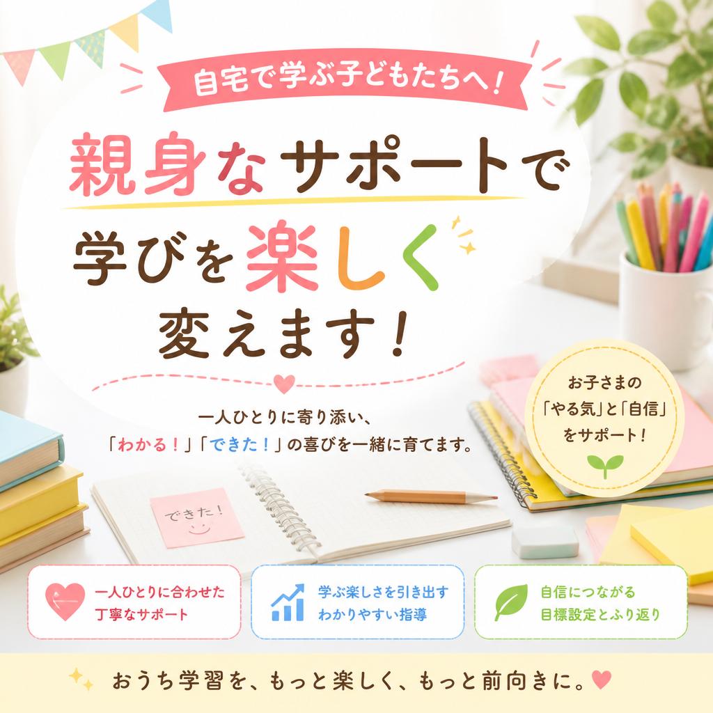 自宅で学ぶ子どもたちへ！親身なサポートで学びを楽しく変えます！